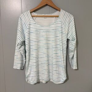 Lake Pima Pajama Shirt Long Sleeve Blue White Striped Watercolor Size Medium